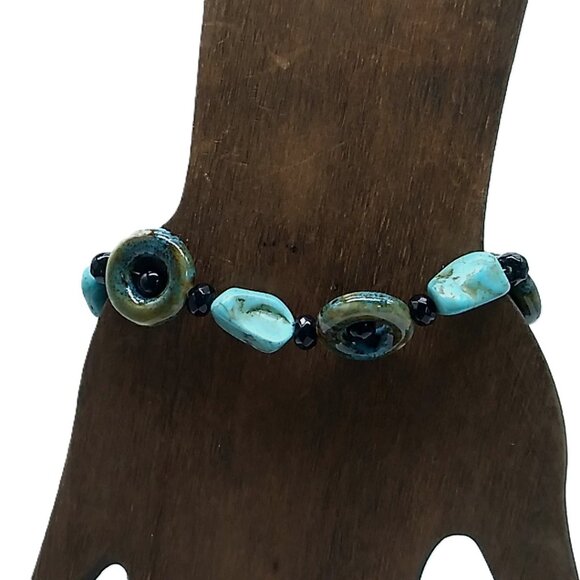 Turquoise Stone Bohemian Bracelet Ceramic Donut Resin Beaded Bracelet - Picture 8 of 16